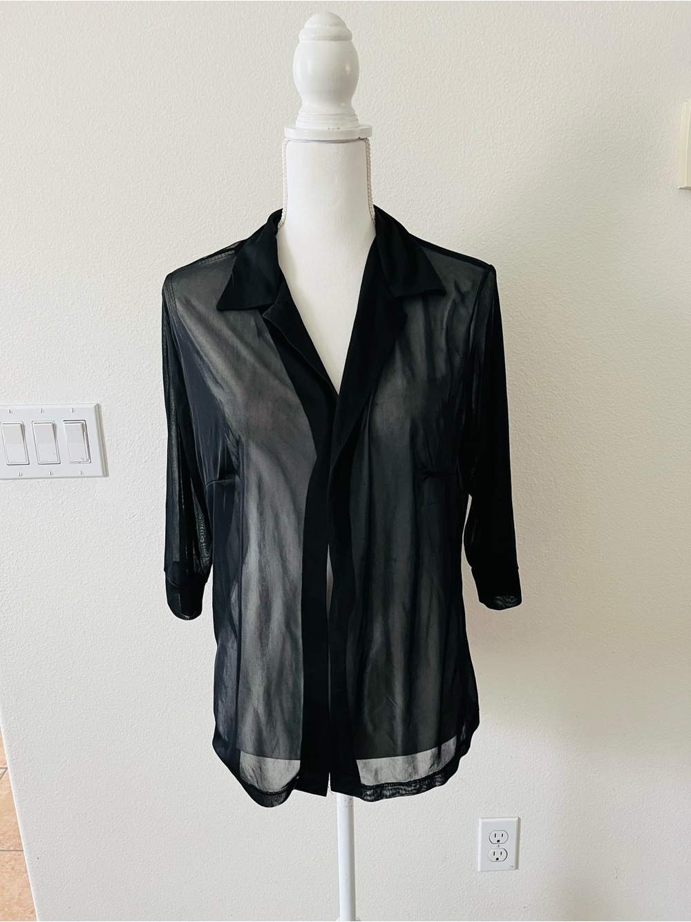 Sheer Black Button-Front Blouse